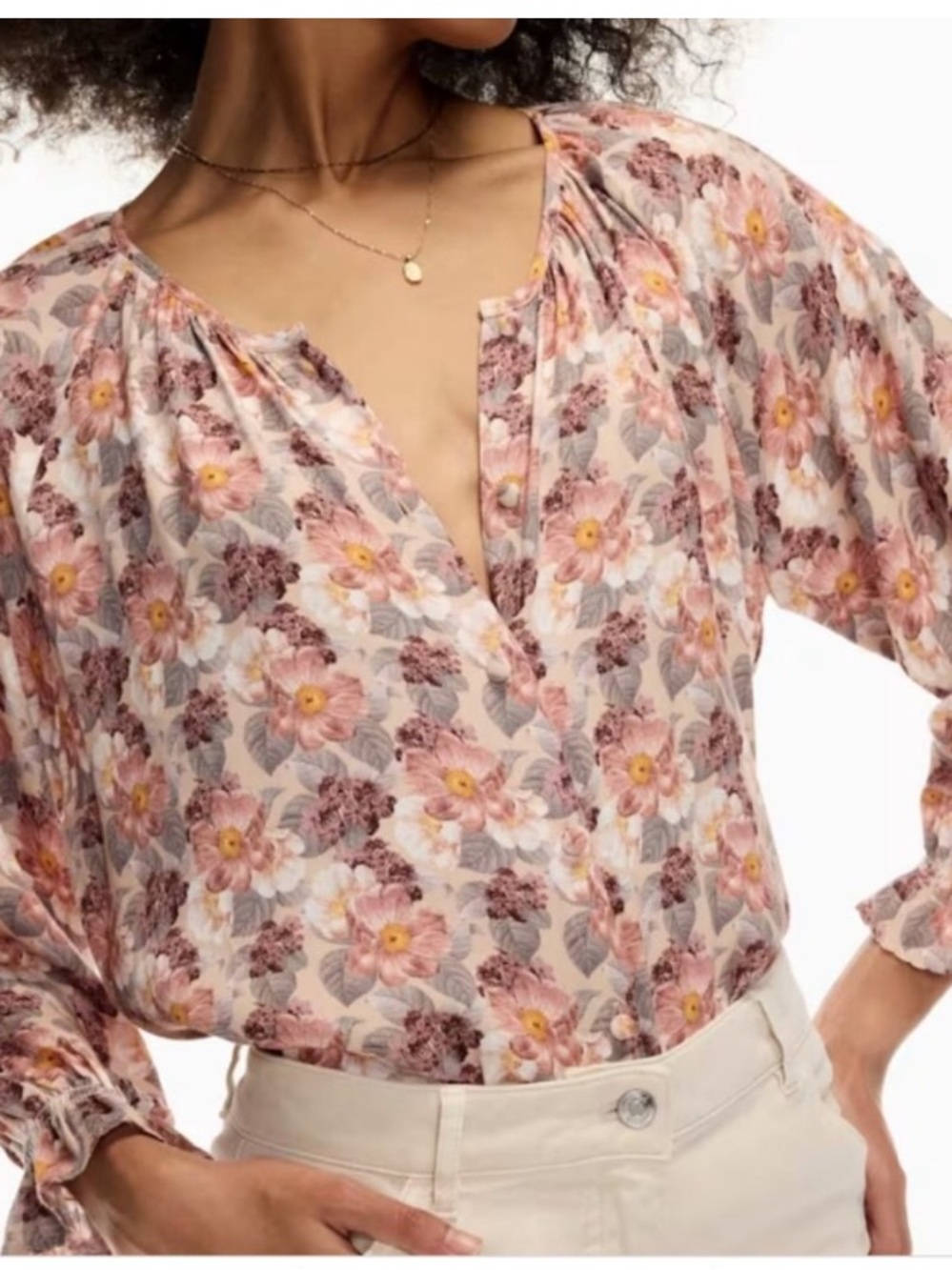 Aritzia Wilfred Sensibility Floral Button Peasant Blouse